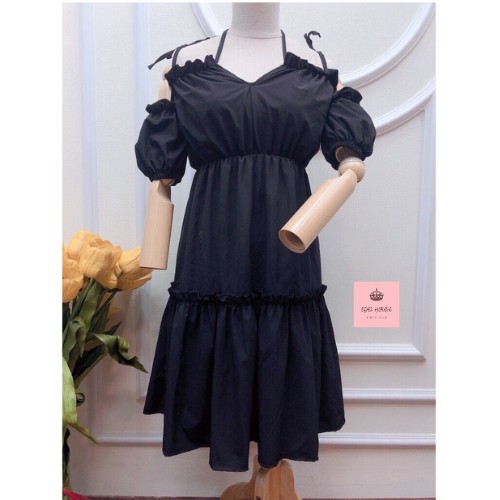 Váy đen dây ngực trễ vai buộc cổ Edel Có Ảnh Thật + Đánh Giá E122 | BigBuy360 - bigbuy360.vn