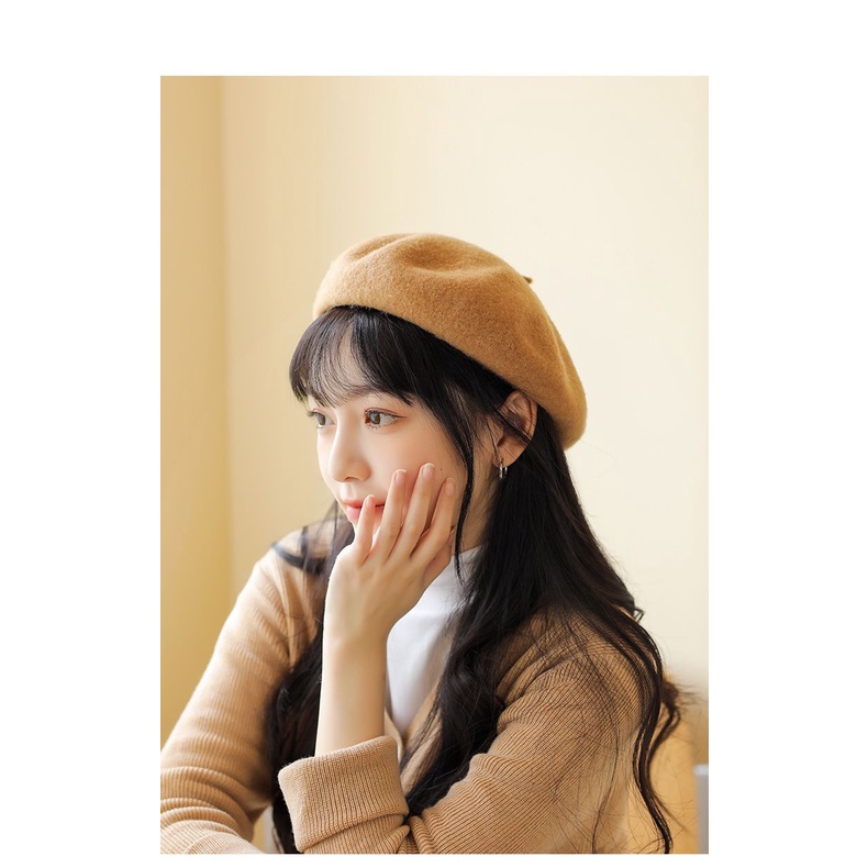 Mũ Beret Len Màu Trơn Thời Trang Thu Đông Dành Cho Nữ