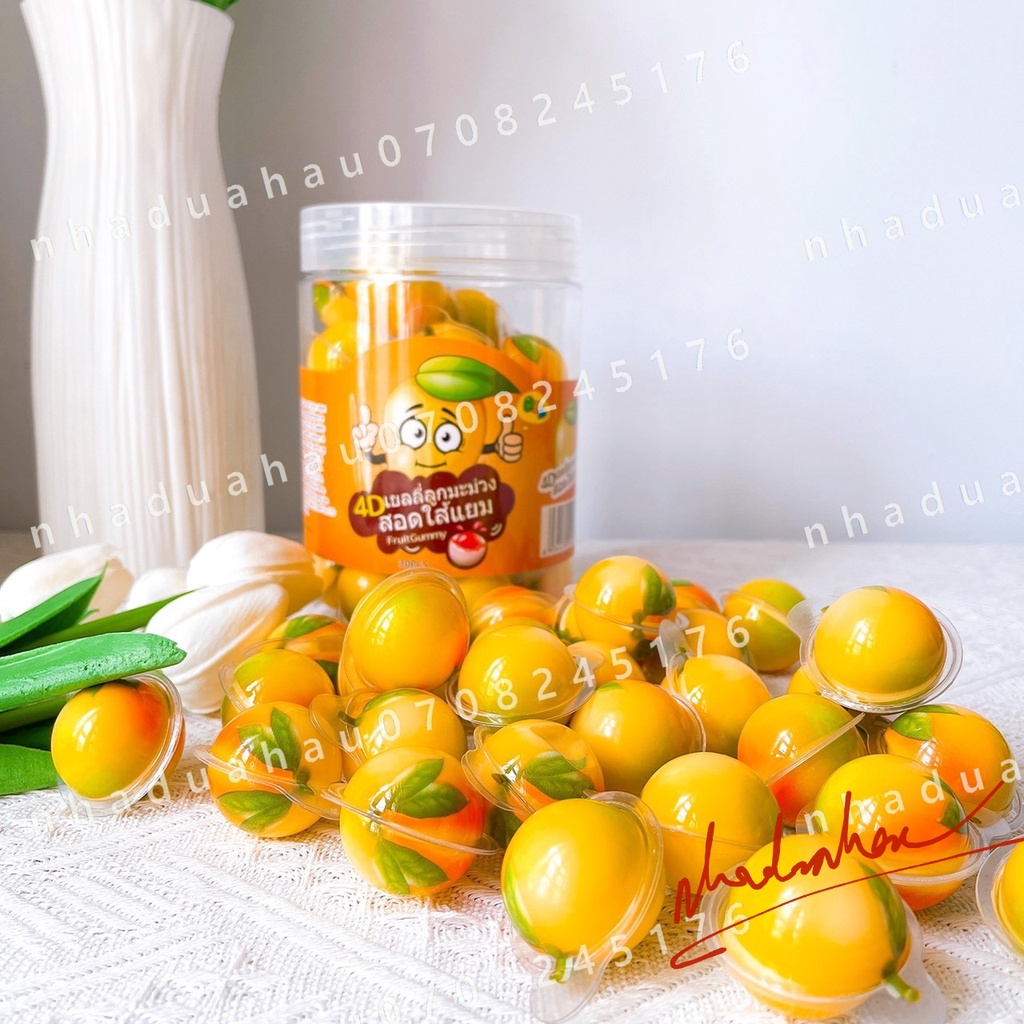 Hủ 30 viên kẹo dẻo CÓ NHÂN SIRO hình mắt/ trái đất/ vịt/ hấu/ người nhện/ trái banh/ viên 10g