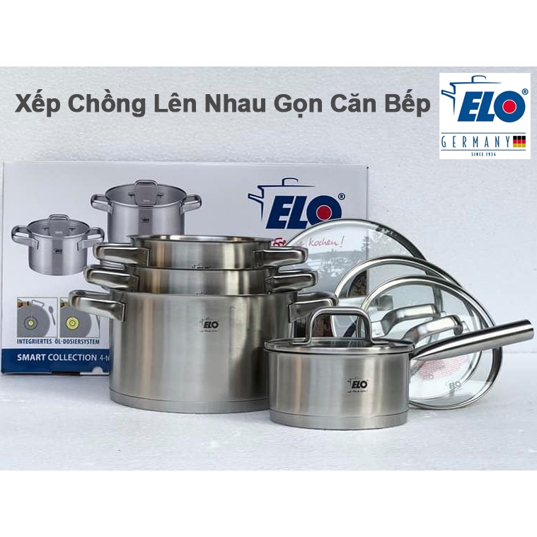 Bộ Nồi Bếp Từ Elo Smart Collection Inox 304 Cao Cấp Nhập Khẩu Đức 4 Chiếc Nắp Kính