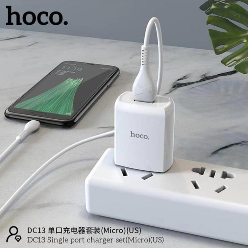 Bộ sạc Hoco DC13 Micro USB, sạc nhanh 2.4A, tương thích với nhiều dòng Xiaomi/Samsung/Oppo...,chân cắm dẹt tiêu chuẩn US