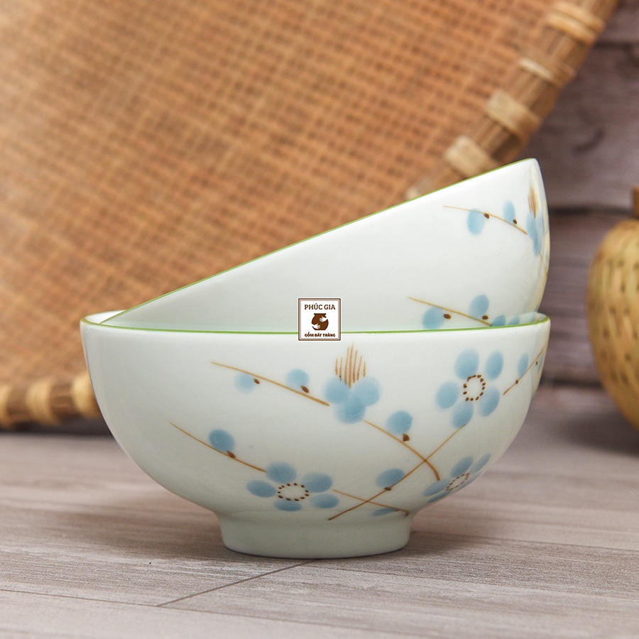 Bộ bát đĩa hoa mặt trời hoạ tiết Mai xanh, Gốm sứ Bát tràng cao cấp, Thuyền ngự gà mai vàng sz chuẩn dk 45cm