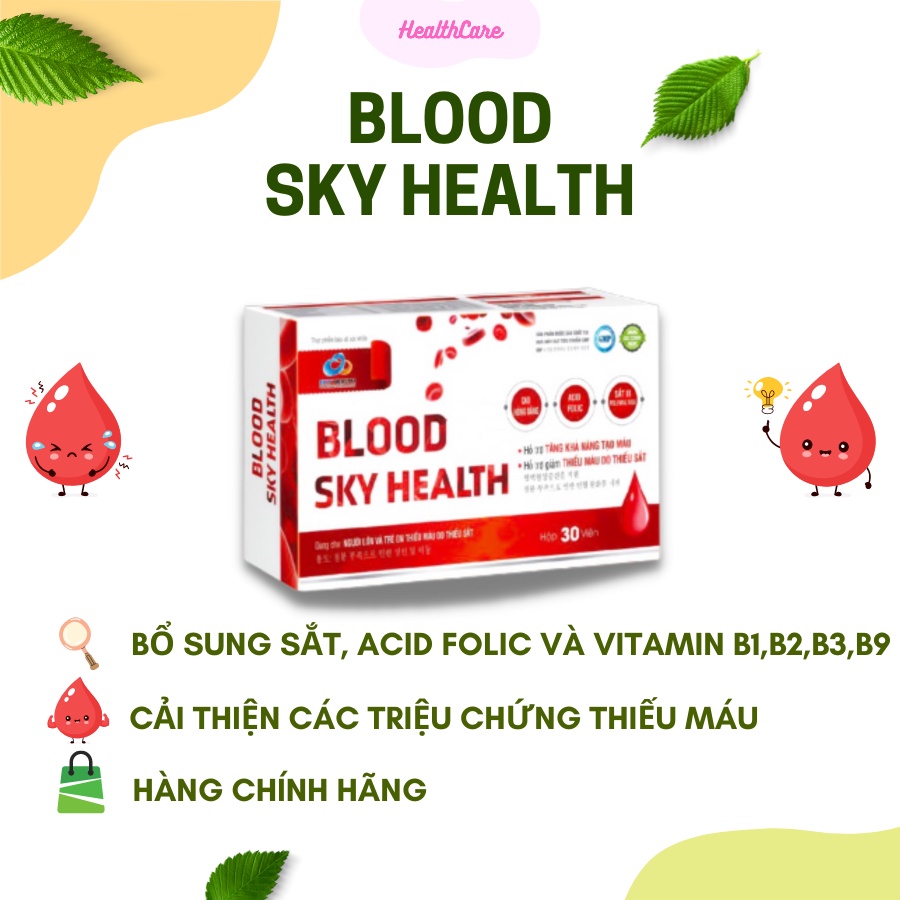 Bổ Sung Sắt, Axit Folic - Bổ Máu Blood Sky Health Giúp Cải Thiện Triệu Chứng Thiếu Máu
