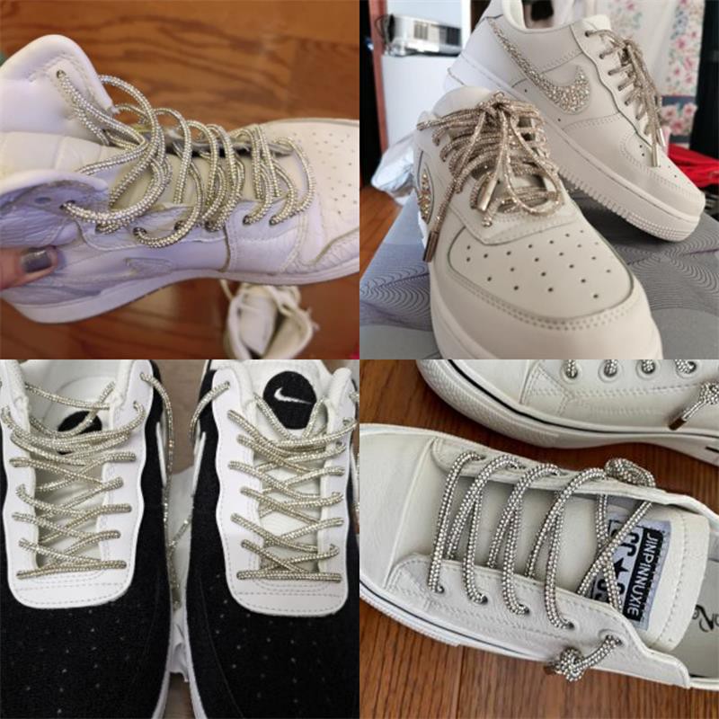 Dây Rút Đính Đá Pha Lê 138cm Kèm Mũ Kim Loại Trang Trí Quần Áo Thể Thao DIY