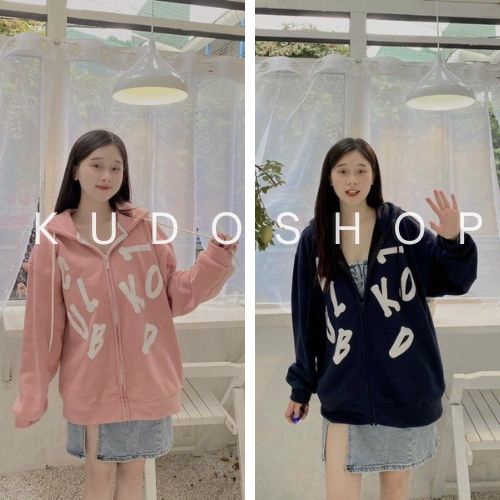 Áo khoác nỉ có mũ họa tiết chữ CLUB khóa kéo/ Áo khoác có mũ form rộng 2 màu unisex mặc chống nắng - kudoshop