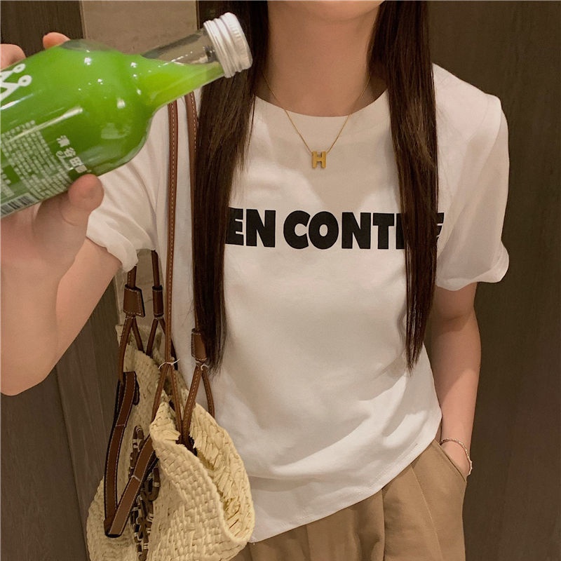 Áo thun IELGY tay ngắn dáng rộng in chữ thời trang năng động cho nữ