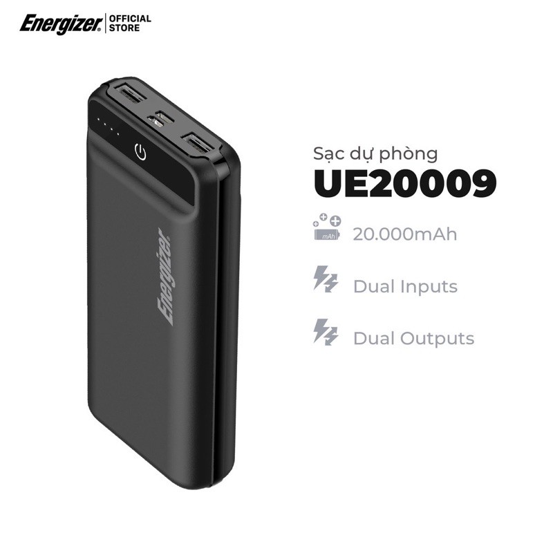 [Mã 159ELSALE hoàn 7% đơn 300K] Pin sạc dự phòng Energizer 20000mAh/3.7V UE20009BK. mới 100%, bảo hành 24 tháng