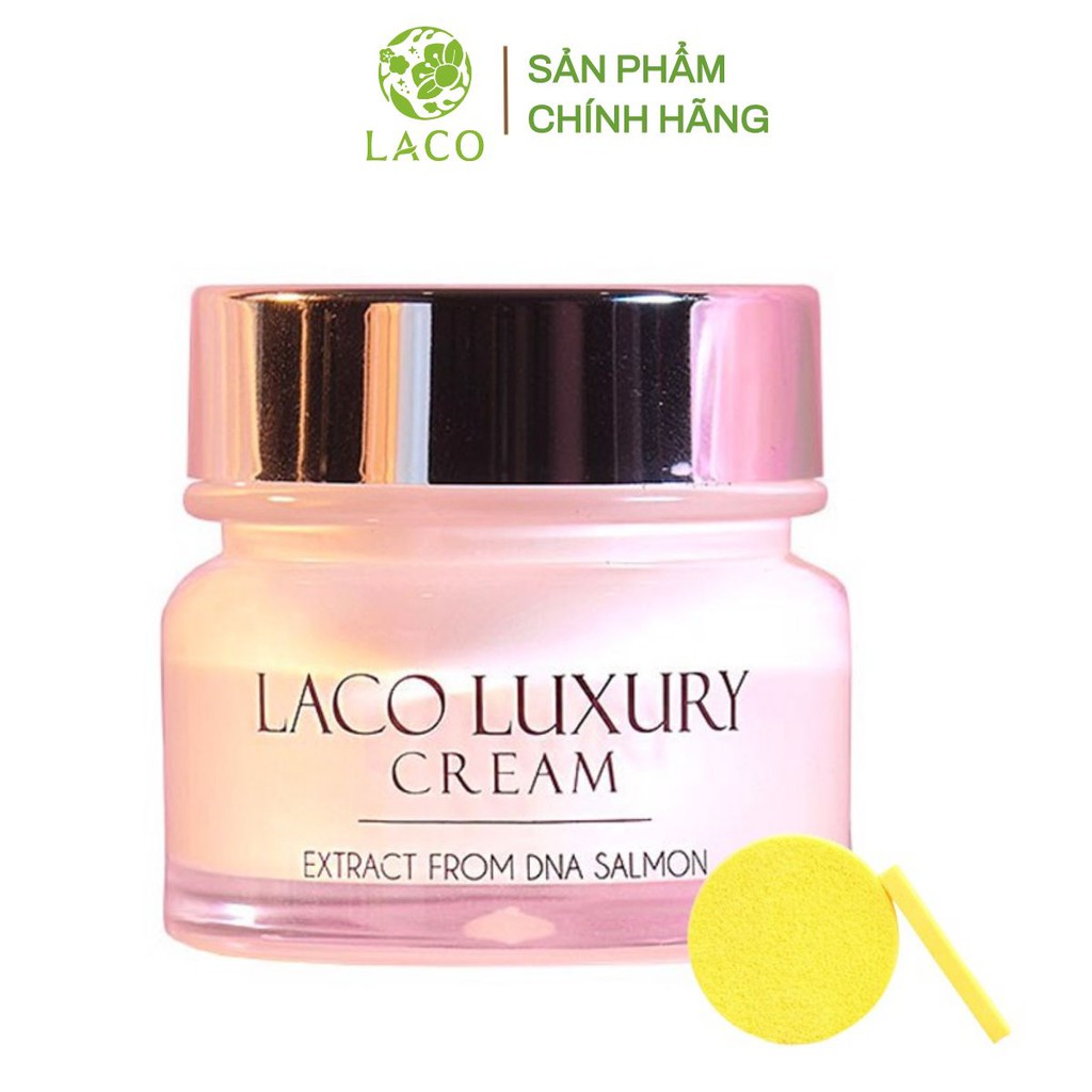 Combo Kem dưỡng da ban ngày LACO LUXURY 30ml cho làn da trắng hồng căng bóng mịn màng + 12pcs bông nở rửa mặt Laco