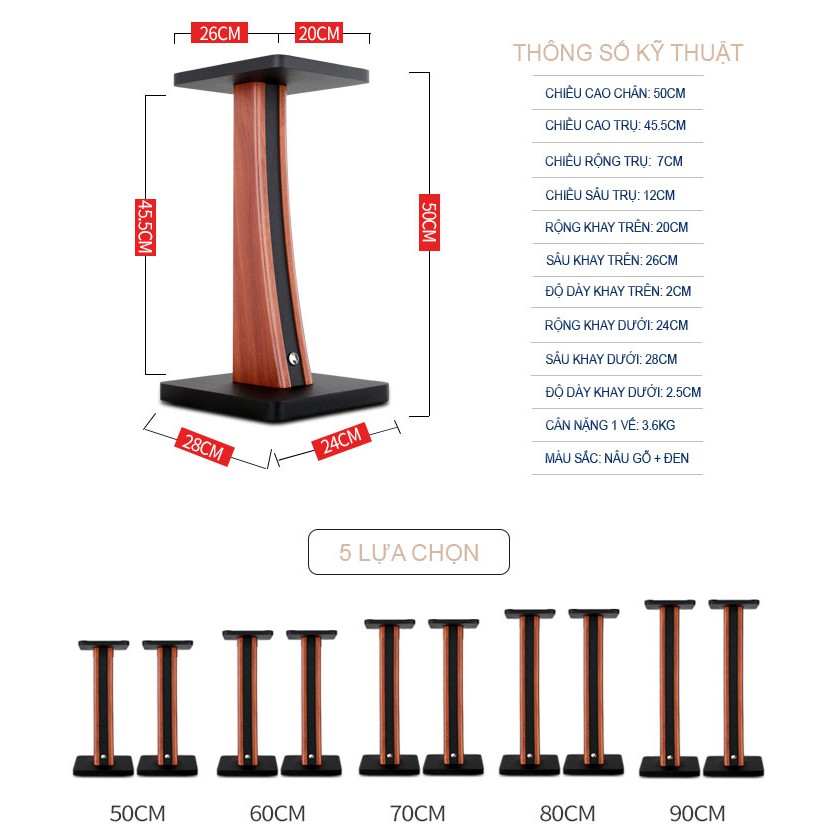 Chân loa BookShelf gỗ - Chân đỡ loa Chuyên nghiệp (nhiều kích thước)