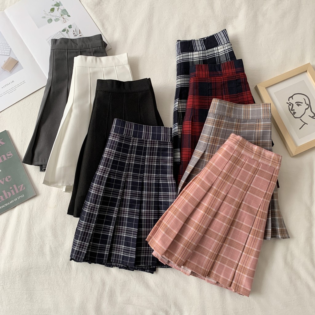 Chân Váy Xếp Ly Lưng Cao Họa Tiết Kẻ Sọc Thời Trang Mới Cho Nữ