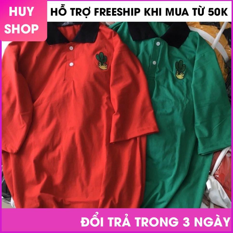 [VIDEO SP]  ÁO POLO NAM NỮ UNISEX CỔ BẺ TAY LỠ DÁNG RỘNG THÊU XƯƠNG RỒNG 6 MÀU HOT FREESIZE<75KG ◦