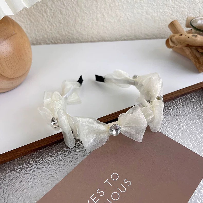 Bờm cài tóc đính đá Băng đô voan hình nơ sang chảnh phong cách hàn quốc phụ kiện nữ, bé gái - Bolobala V07