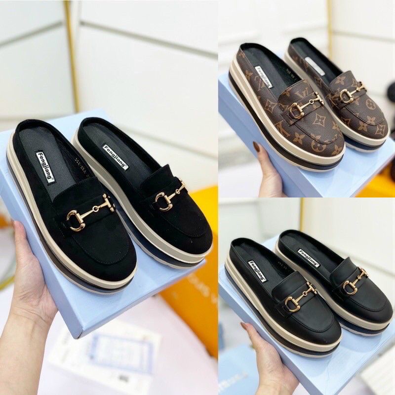 Giầy sục mũi vuông phối khoá chất da cao cấp đế bằng 6 p siêu nhẹ hót!!