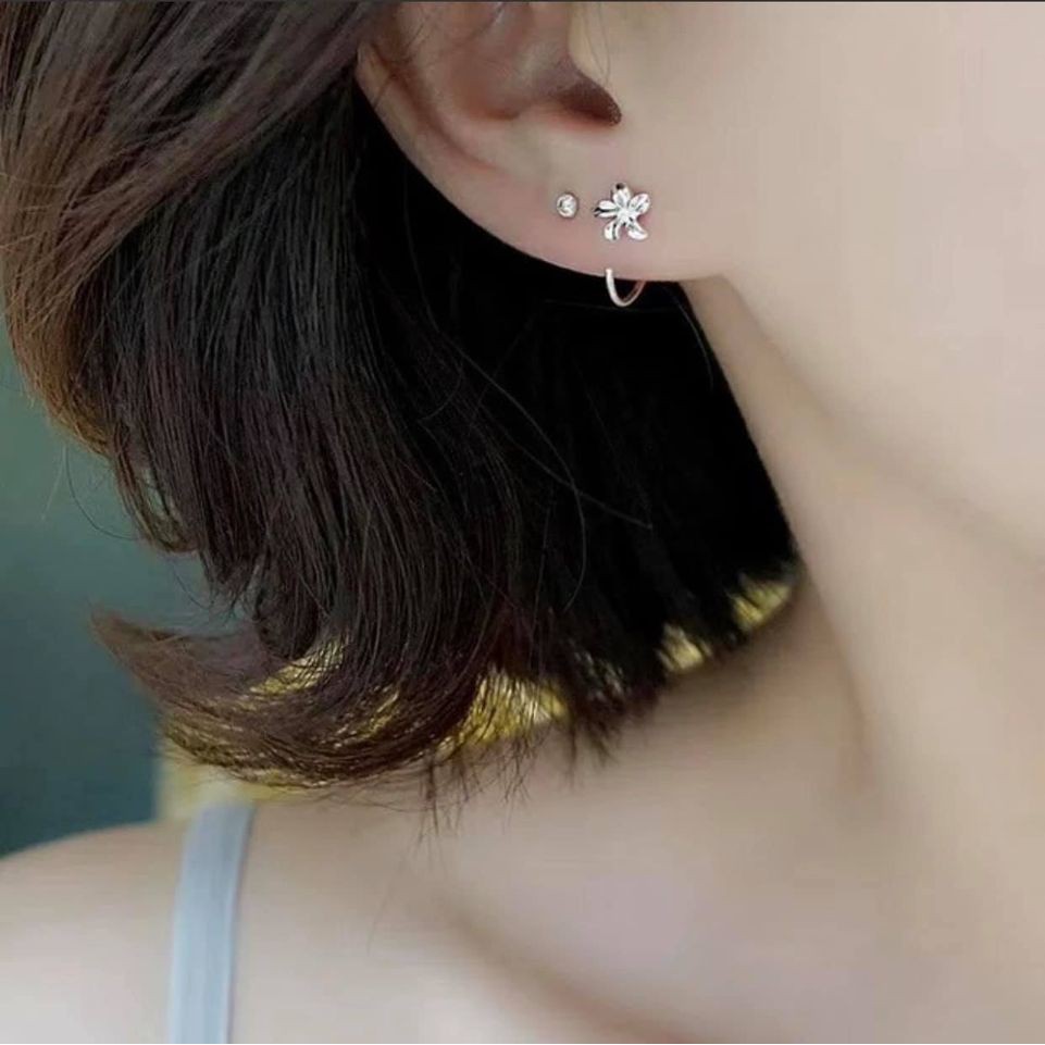 BÔNG TAI HOA CÀI NHỎ XINH BẠC TA