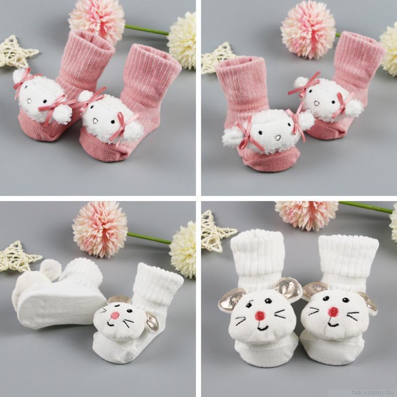 Vớ cotton cổ cao in họa tiết hoạt hình dễ thương chống trượt giữ ấm cho bé sơ sinh