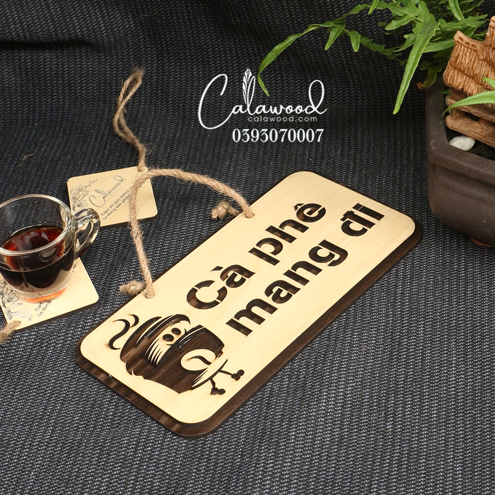 Bảng gỗ chữ Cà Phê Mang Đi dùng trang trí quán, quầy cà phê đẹp và sinh động