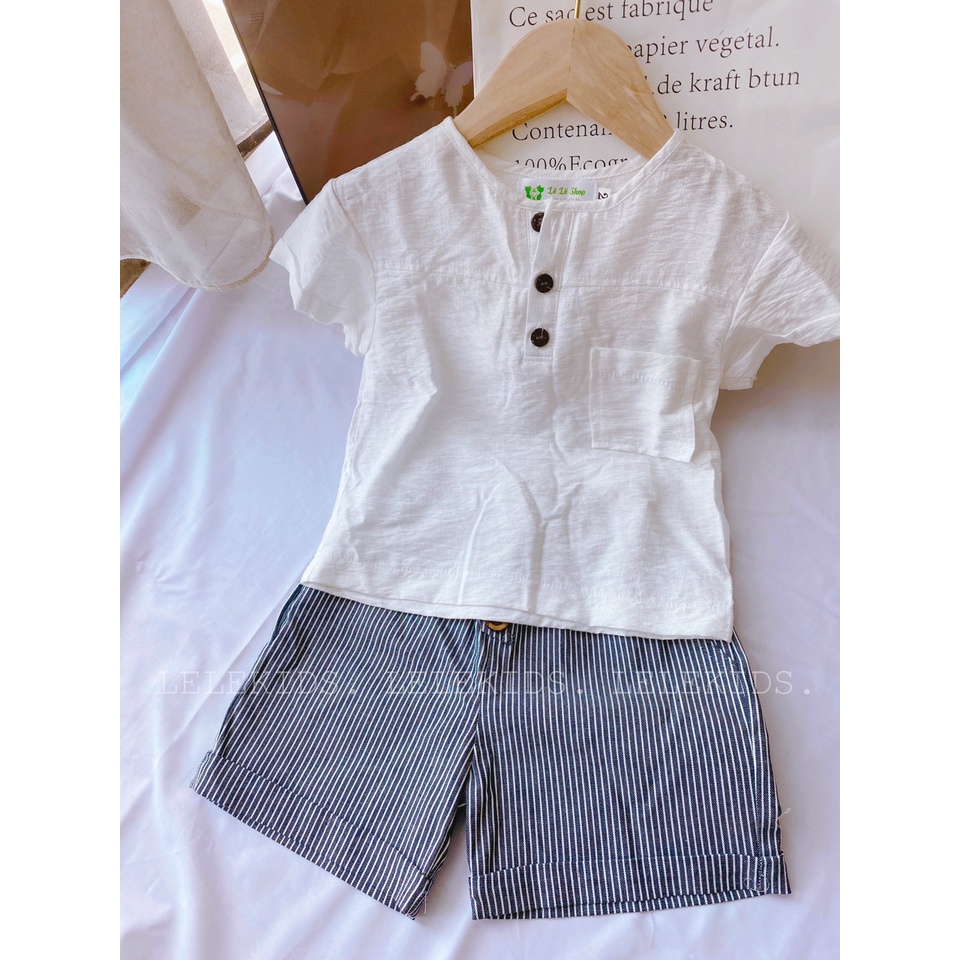 Bộ quần áo bé trai 10-35kg áo đũi cotton mềm mát, quần kaki giãn
