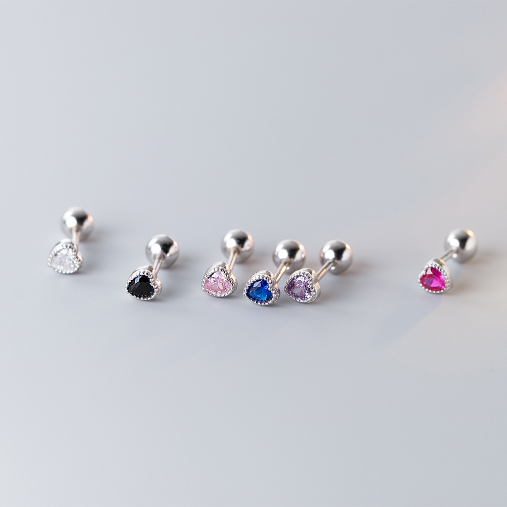 Bông Tai Hình Trái Tim Nhỏ Bằng Đồng Đính Đá Zircon Lấp Lánh 6 Màu Tùy Chọn Cho Nữ