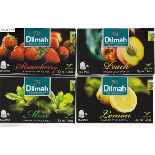 Trà dilmah túi lọc hộp 40g 20 gói vị Đào/Dâu/Bạc hà/Chanh làm từ lá trà xanh thanh lọc cơ thể