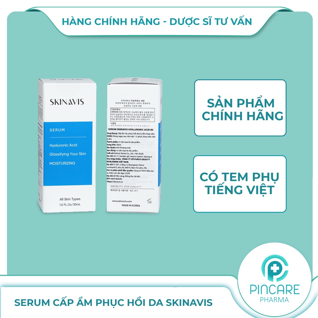 Serum cấp ẩm phục hồi da SKINAVIS Hyaluronic Acid &amp; Niacinamide + B5 30ml - Hàng chính hãng - Nhà thuốc PinCare