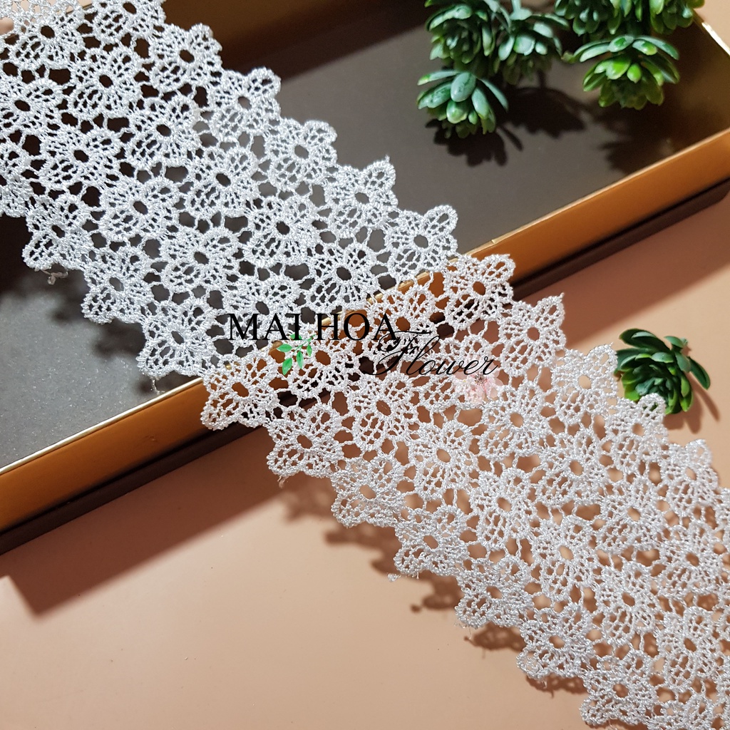 RC33 Cuộn 9 mét dây ren viền may đồ rộng 10cm, ren chỉ trắng thêu hoa dùng may váy áo Maihoaflower