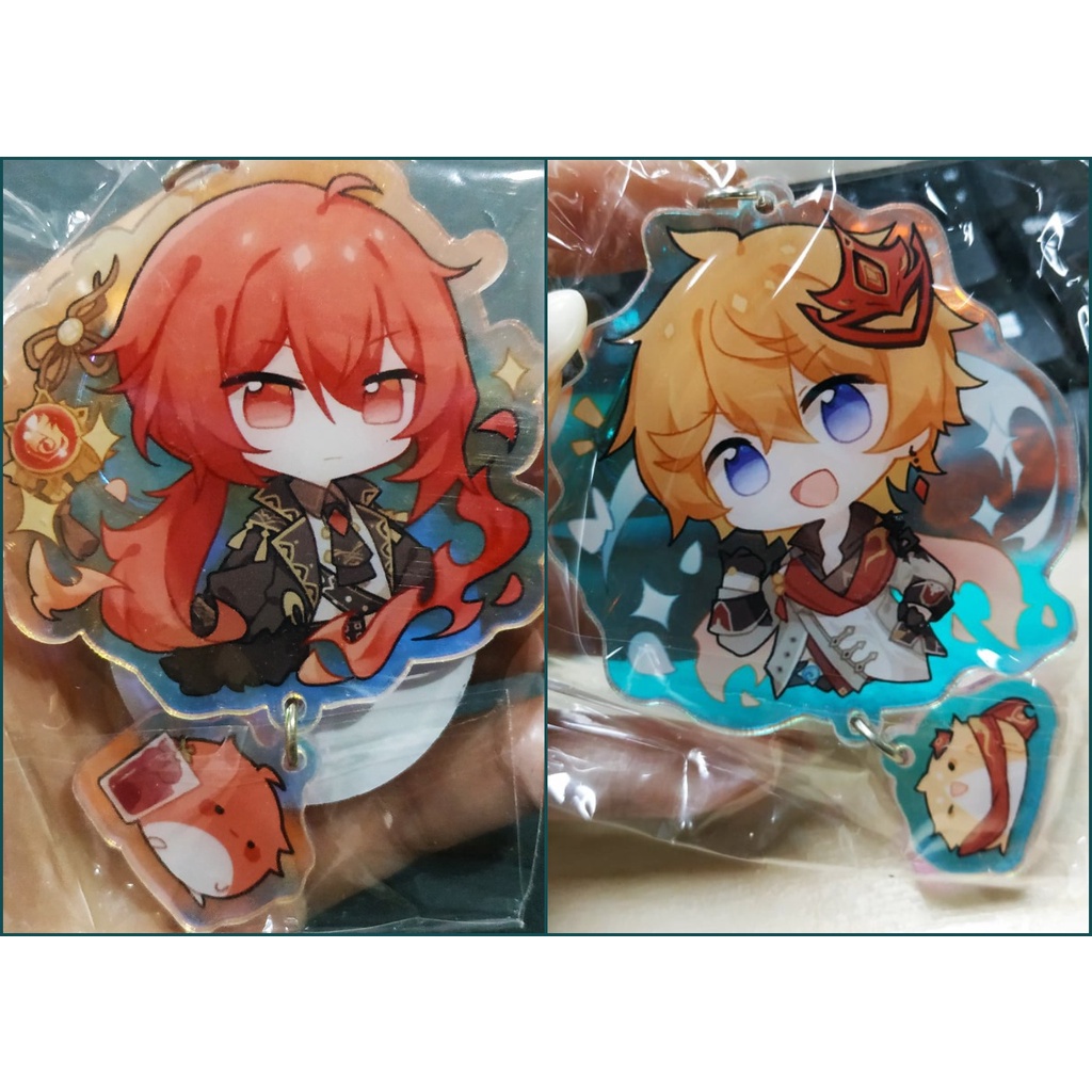 Genshin Impact Móc khóa Huy hiệu chibi hamster lấp lánh Zhongli Xiao Venti Diluc Childe Aether Keqin