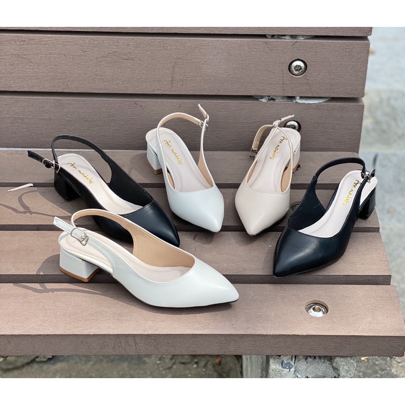 Giày cao gót 3 phân mũi nhọn Annmodels kiểu dáng slingback  gót vuông thời trang _A0034MIN