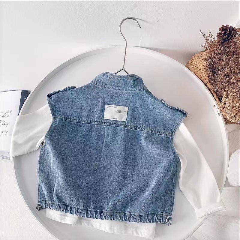 Hàng Mới Về Áo Sát Nách Denim Dáng Rộng Phong Cách Nhật Hàn Thời Trang Xuân Thu Cho Bé Trai 2022