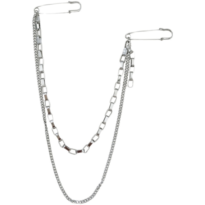 Ghim cài áo vest 19727 phối dây xích dài phong cách harajuku đường phố đơn giản cho nam nữ