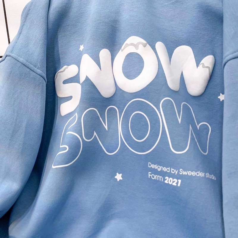 Áo Khoác Nỉ Bông SNOW Form Rộng Vải Nỉ Bông Unisex Ulzzang Màu Xanh Trắng | BigBuy360 - bigbuy360.vn