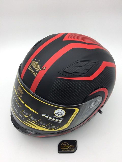 Mũ bảo hiểm Royal M179 tem V4 đỏ, lật cằm 2 kính