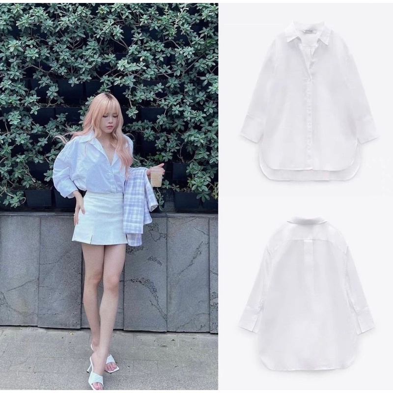 Sơmi trắng linen cổ V (ảnh thật)