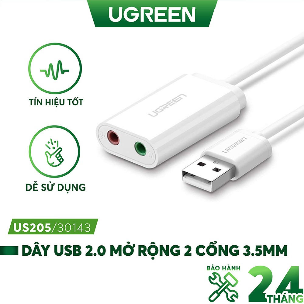 Dây USB 2.0 UGREEN US205 mở rộng sang đồng thời 2 cổng 3.5mm cho tai nghe + mic (DISABLE)