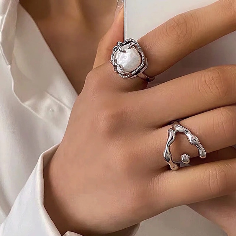 Nhẫn Kim Loại Đính Hạt Giả Ngọc Trai Thời Trang