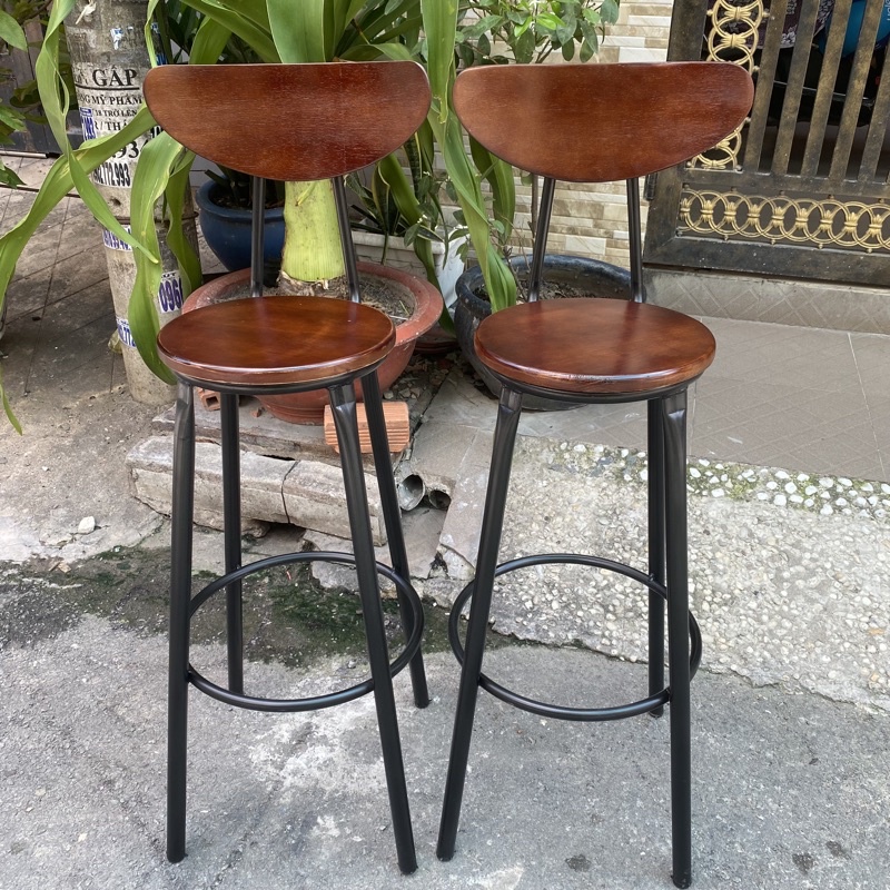 GHẾ BAR CHÂN SẮT MẶT GỖ- CÀ PHÊ-BAR-BAN CÔNG