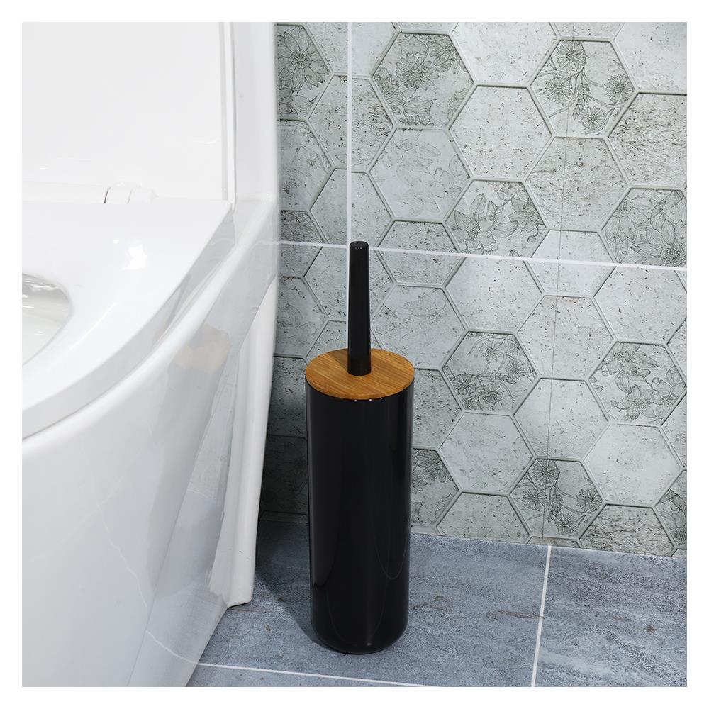 HomeBase ACCO Bộ bàn chải chà bồn cầu Mokumoku bằng nhựa 9.1x9.1x37.2cm màu đen