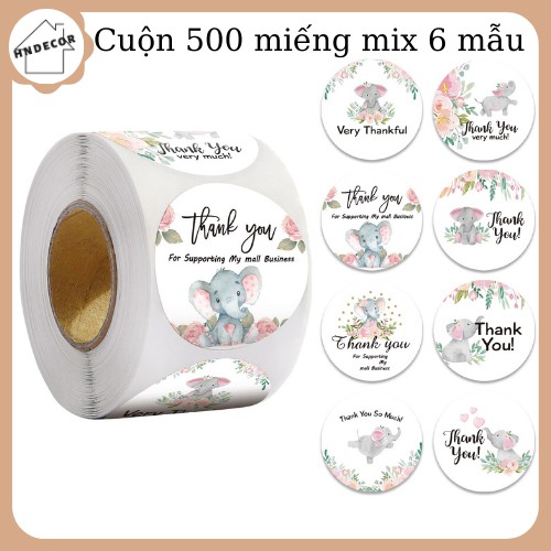 Set 500 Miếng Nhãn dán sticker thank you - Tem thank you - Thiệp cảm ơn - Size 3.8cm- HN Decor
