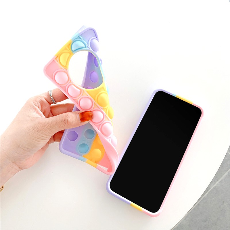 Samsung S21 S20 Note 20 Ultra S10 S9 S8 Note 10 Plus 9 8 Silicone mềm Pop it Bubble Dễ thương Rainbow Silicone Case Cover