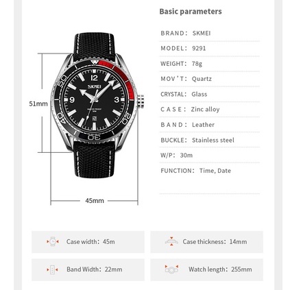 Đồng Hồ Quartz SKMEI Chống Thấm Nước, Chống Sốc, Dây Da 30M