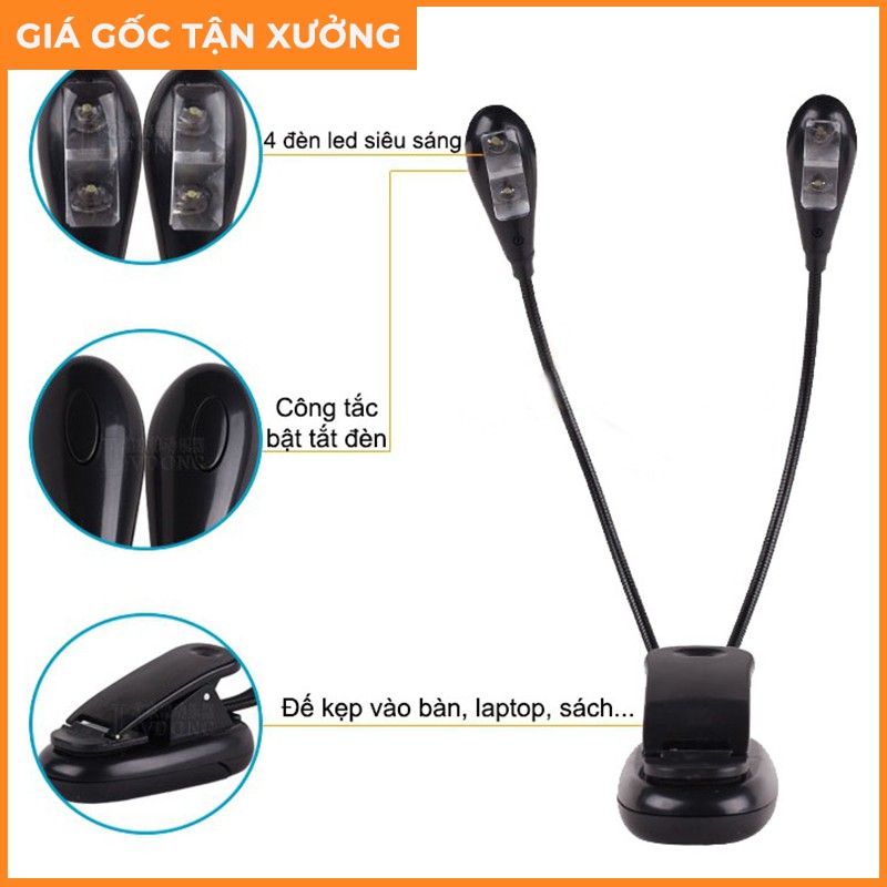 Đèn led đọc sách mini (2 râu )💗FREESHIP💗Thiết kế chân kẹp thông minh