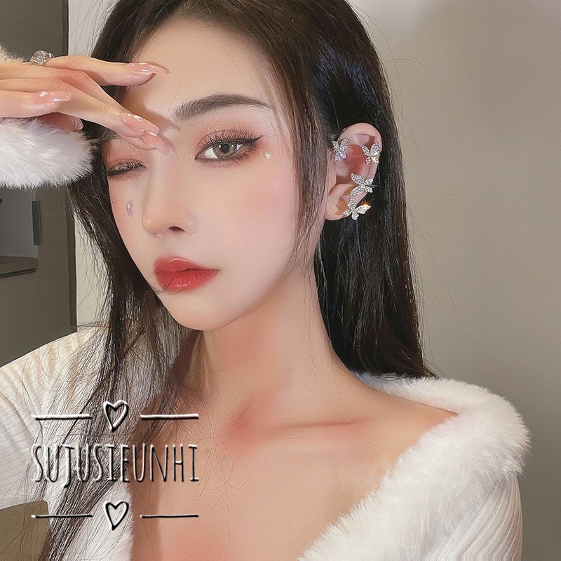 (KHÔNG XỎ) khuyên tai 4 bướm đính đá nhân tạo kẹp vành dành cho phái nữ