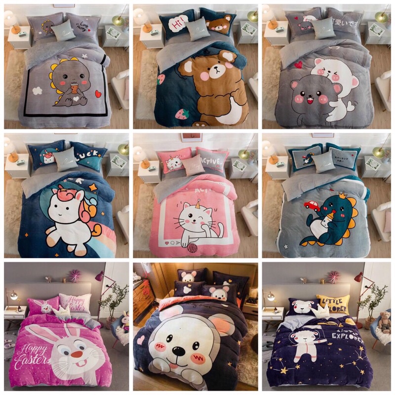 Ga Nỉ Nhung ❤️ Bộ Chăn Ga Gối Nỉ Nhung Hình 3D Nhiều Mẫu Mới 2021 dày ấm phong cách Hàn Quốc nhập khẩu cao cấp