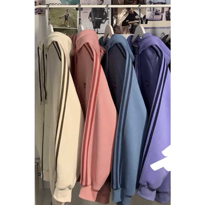 Áo khoác nam nữ thể thao ulzzang 3 sọc màu be🌸 Áo sweater hoodie nỉ bông kiểu dáng thể thao form rộng unisex | BigBuy360 - bigbuy360.vn