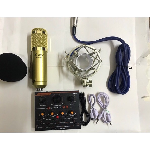 COMBO bộ thu âm sound v9 Mic thu âm Ami bm900 full phụ kiện