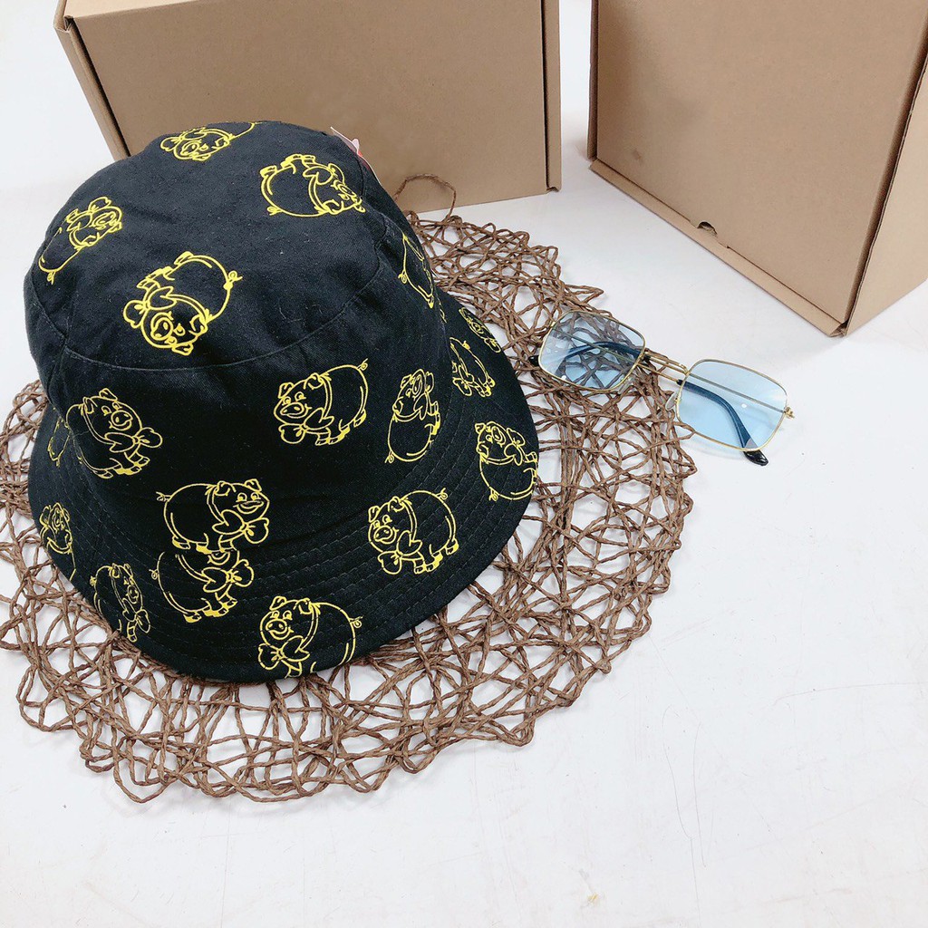 Nón Bucket, Mũ Vành Tròn Thêu Hình Con Heo B07 Phong Cách Ulzzang Unisex