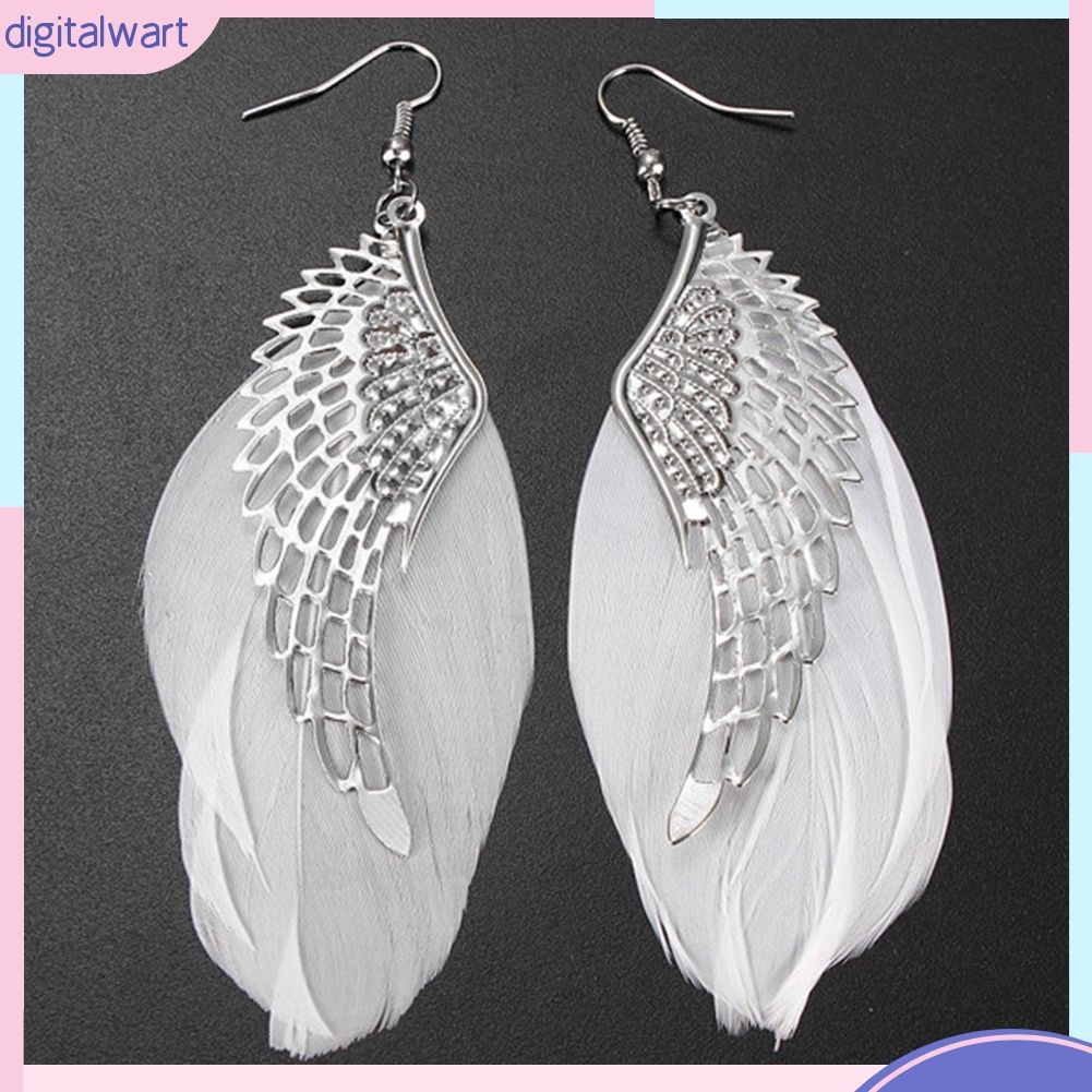 Đôi hoa tai dáng dài hình đôi cánh gắn lông vũ thời trang cho nữ