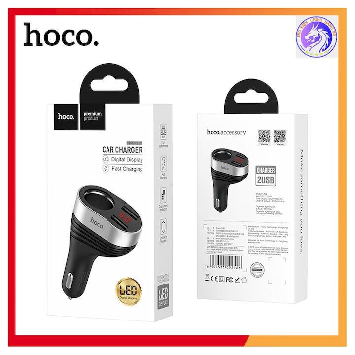 Cốc sạc xe hơi chính hãng Hoco Z29 có led 2 usb 2.4A