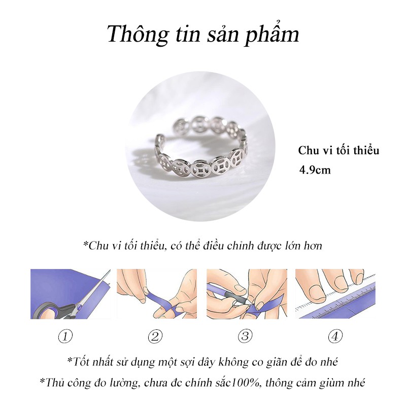 Nhẫn nữ Mạ bạc Inox Có thể điều chỉnh kích thước Thiểu số Cổ điển Đồng tiền Cá Tính Không phai màu NH-055