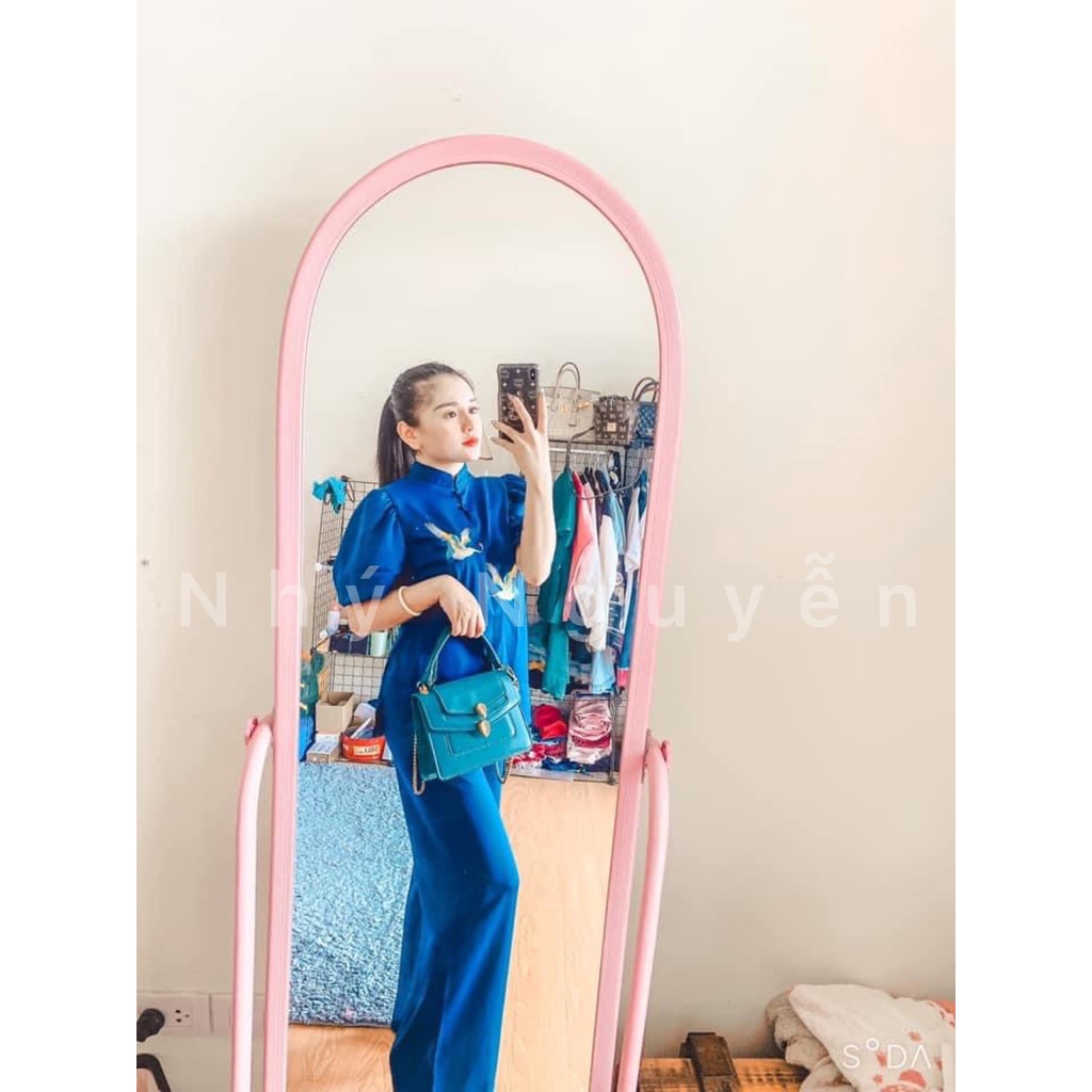 ( HCM ) Mẫu Phật Tử Thêu Hạc Chất Vải Cát Nhung MÀU XANH