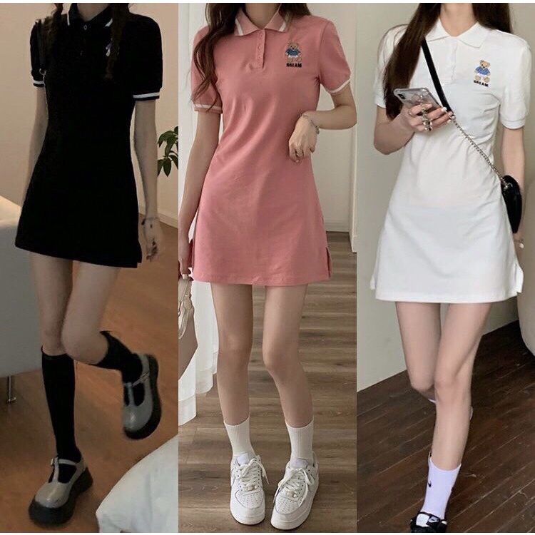 Váy Polo body Tay Ngắn, Váy Body Nữ Dáng Ôm Chất Cotton Co Giãn 4 Chiều Năng Động